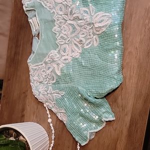 Vintage Iridescent Aqua Beaded Top